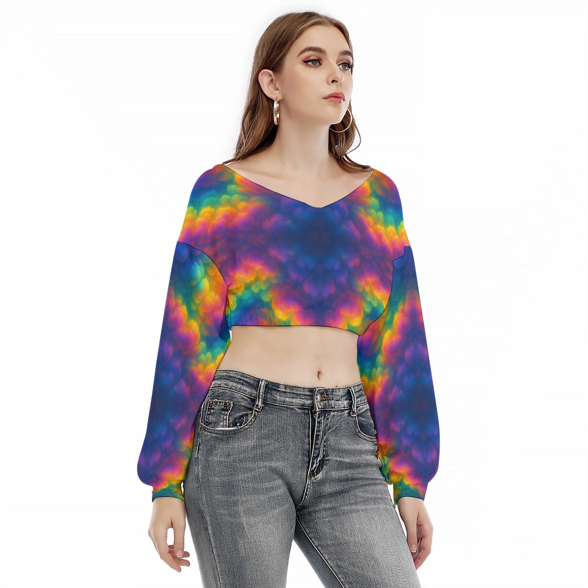 Women's V-neck Long Sleeve Cropped Sweatshirt