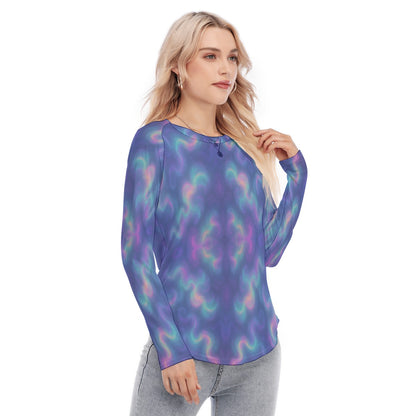 Women's Raglan Sleeves U-Shaped Hem Long Sleeves Blouse