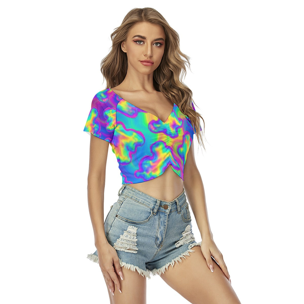 Women's Raglan Drawstring Front Crop Tee