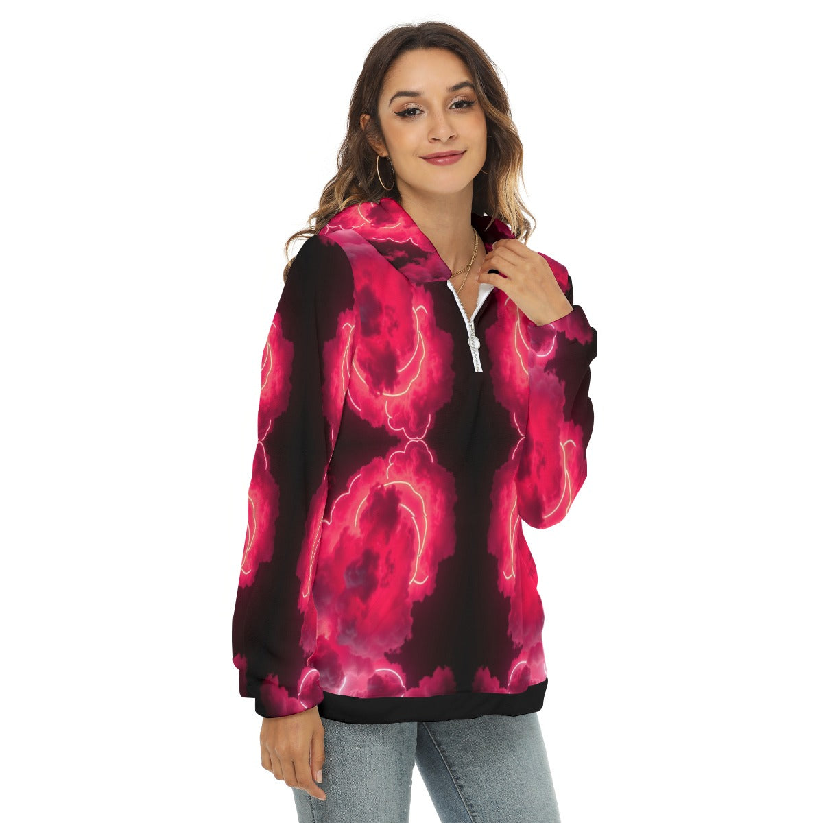 Women's Borg Fleece Hoodie With Half Zip
