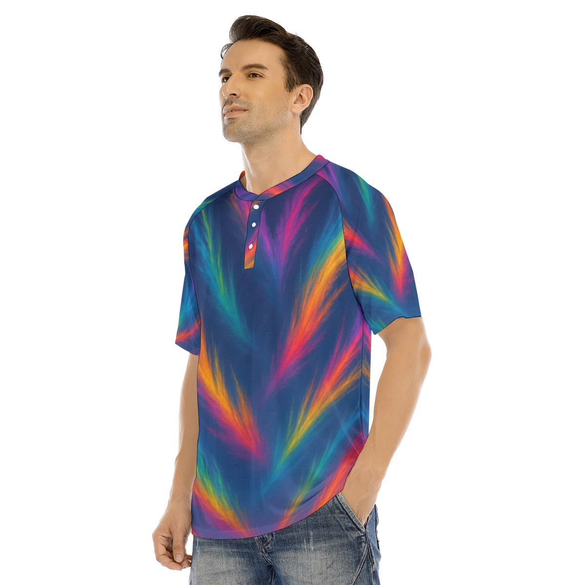 Men's Raglan Sleeve T-shirt With Button Closure