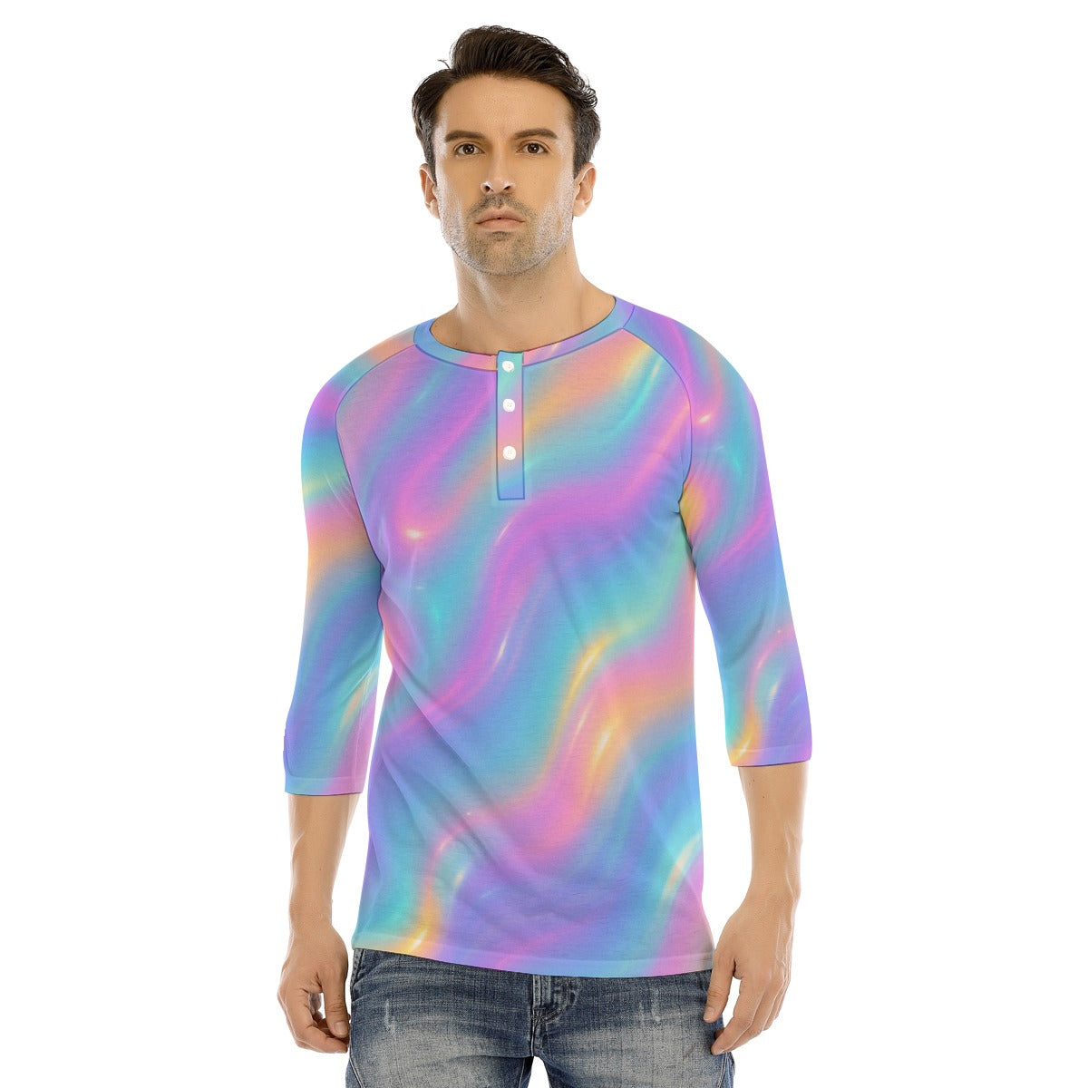 Men's Bracelet Sleeve T-shirt With Button Closure