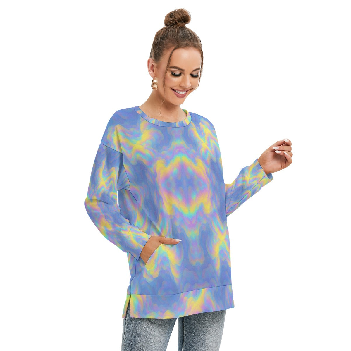 Women's Side Split O-neck Sweatshirt