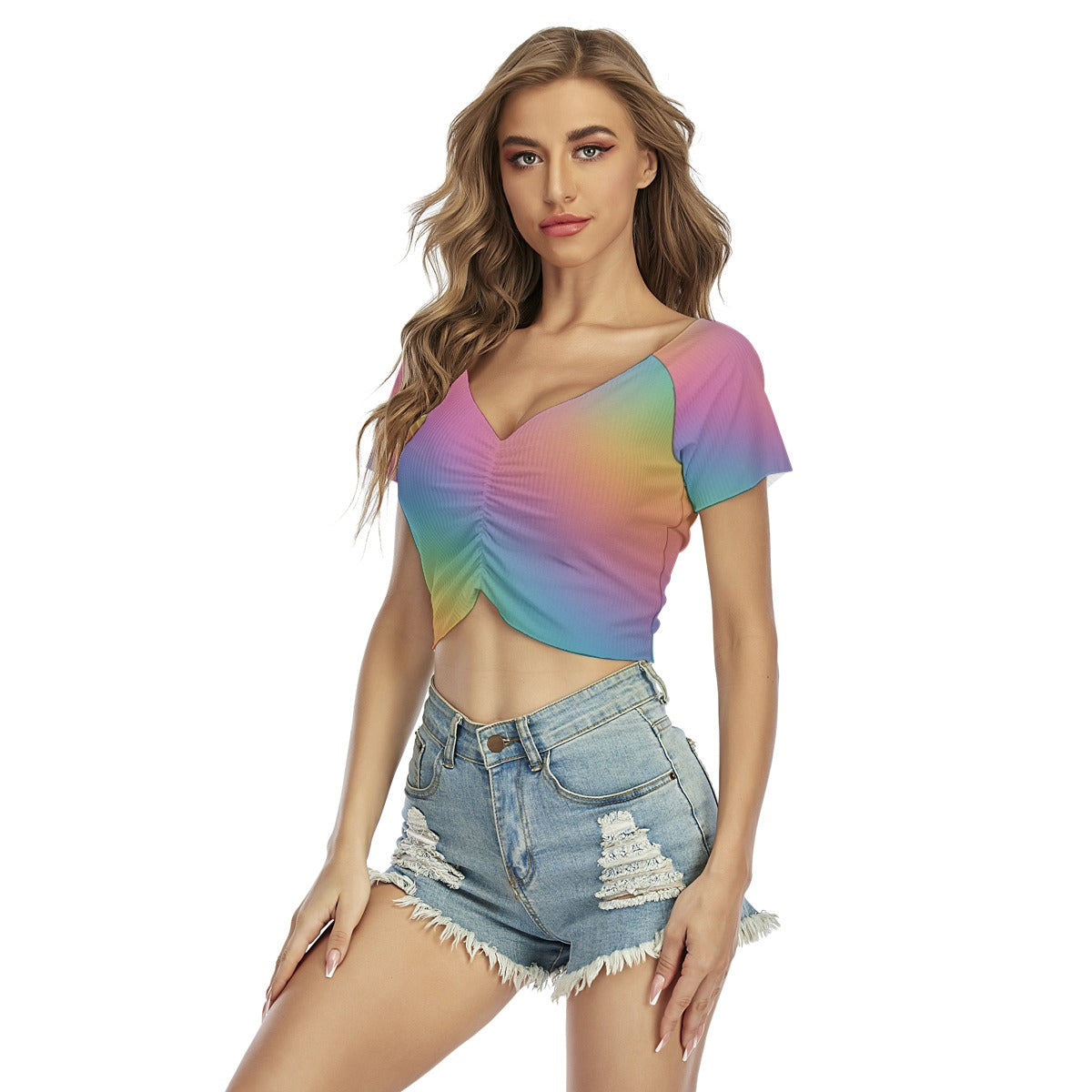 Women's Raglan Drawstring Front Crop Tee