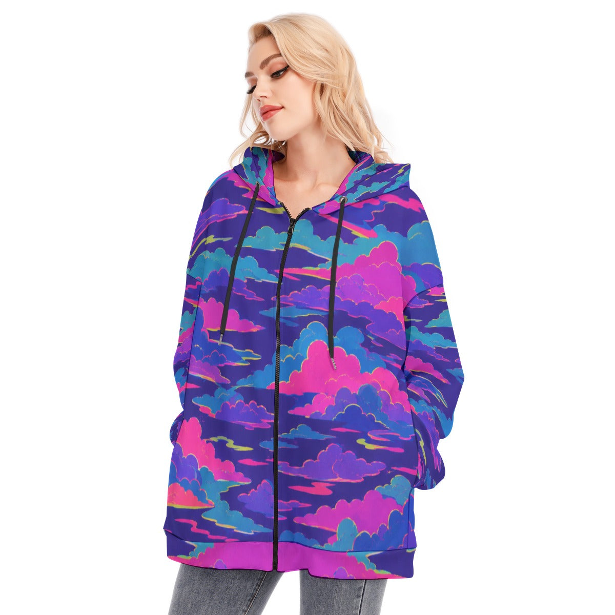Women's Long Hoodie With Zipper Closure
