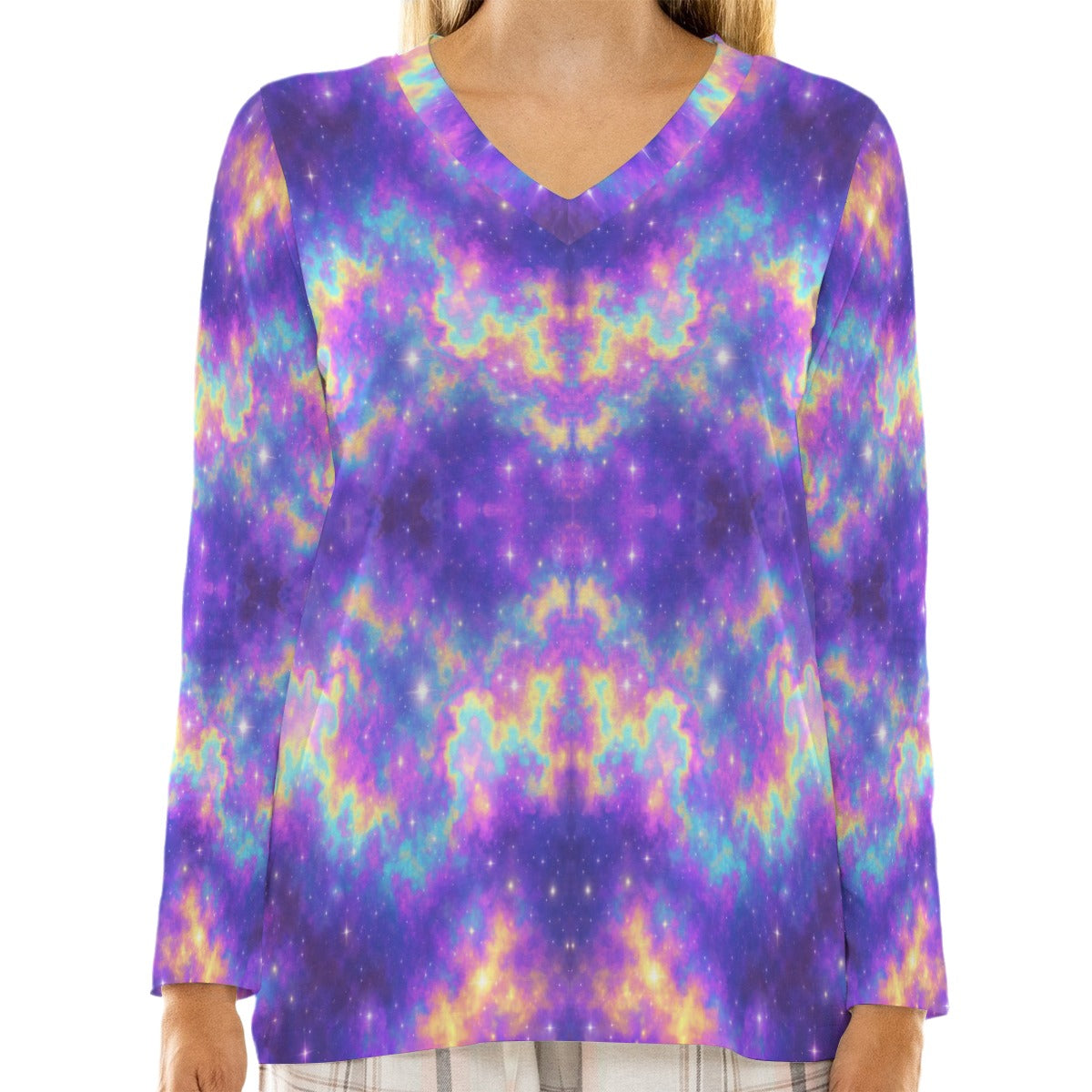 Women's Loose V-Neck T-Shirt With Long Sleeve