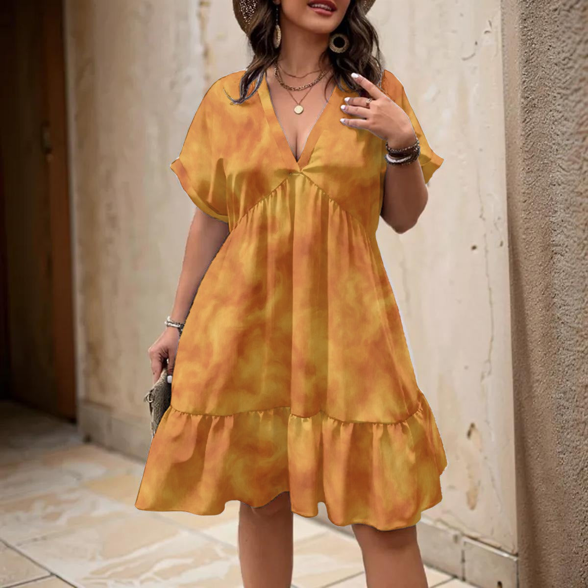 Unisex Women’s Floral V-Neck Short Sleeve Dress