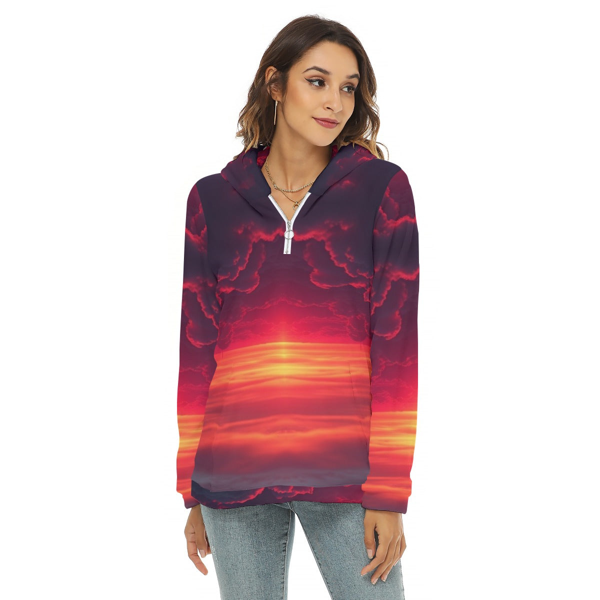 Women's Borg Fleece Hoodie With Half Zip