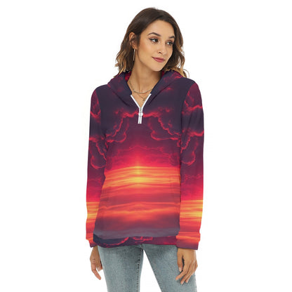 Women's Borg Fleece Hoodie With Half Zip