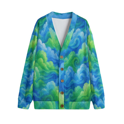Unisex V-neck Knitted Fleece Cardigan With Button Closure