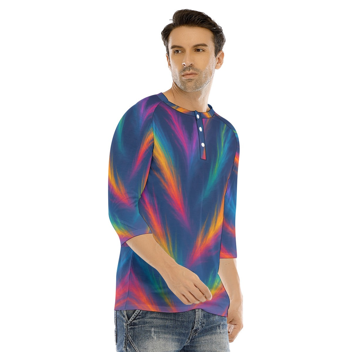 Men's Bracelet Sleeve T-shirt With Button Closure - view 2