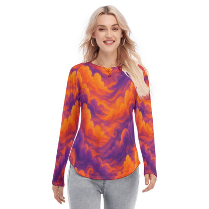 Women's Raglan Sleeves U-Shaped Hem Long Sleeves Blouse