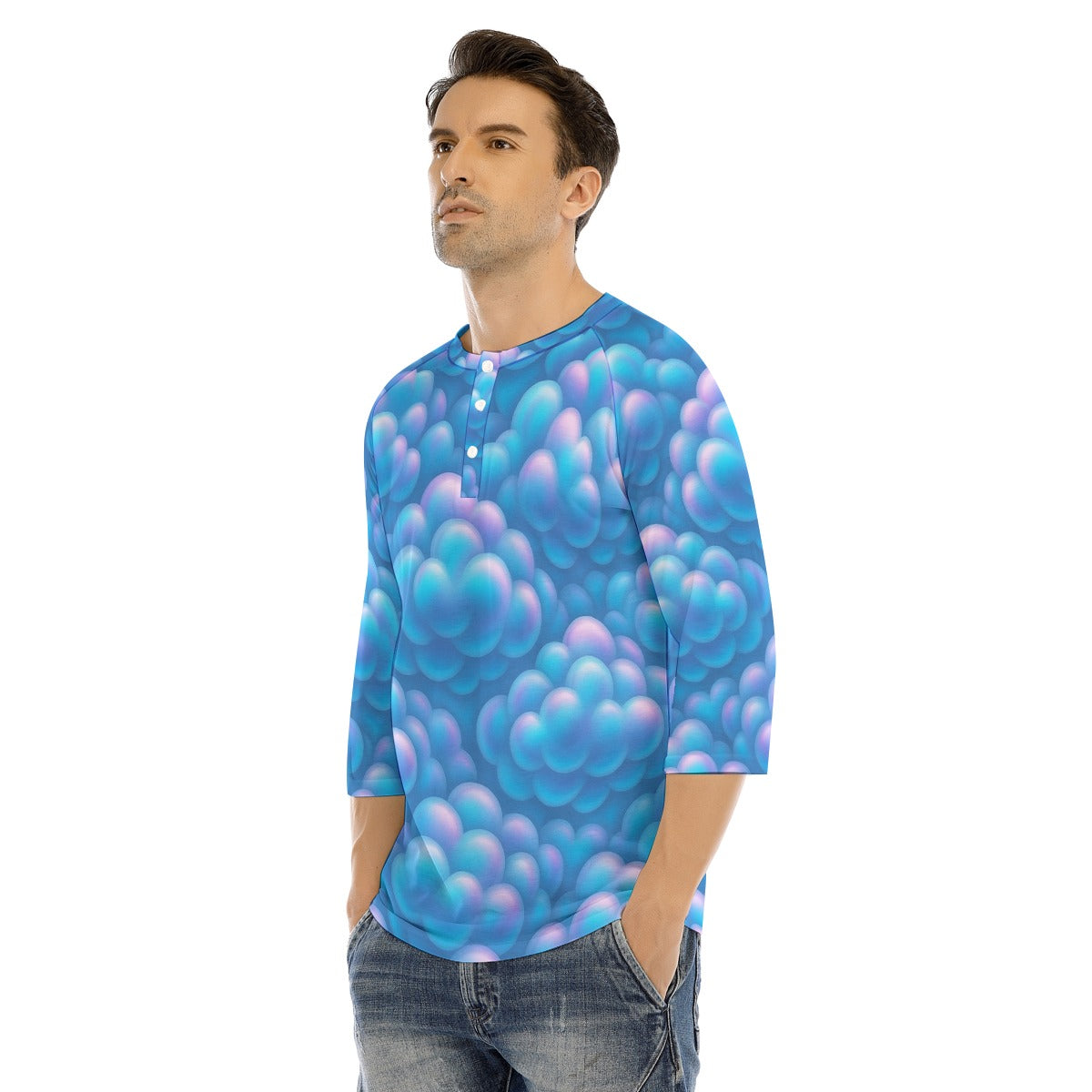 Men's Bracelet Sleeve T-shirt With Button Closure - view 3
