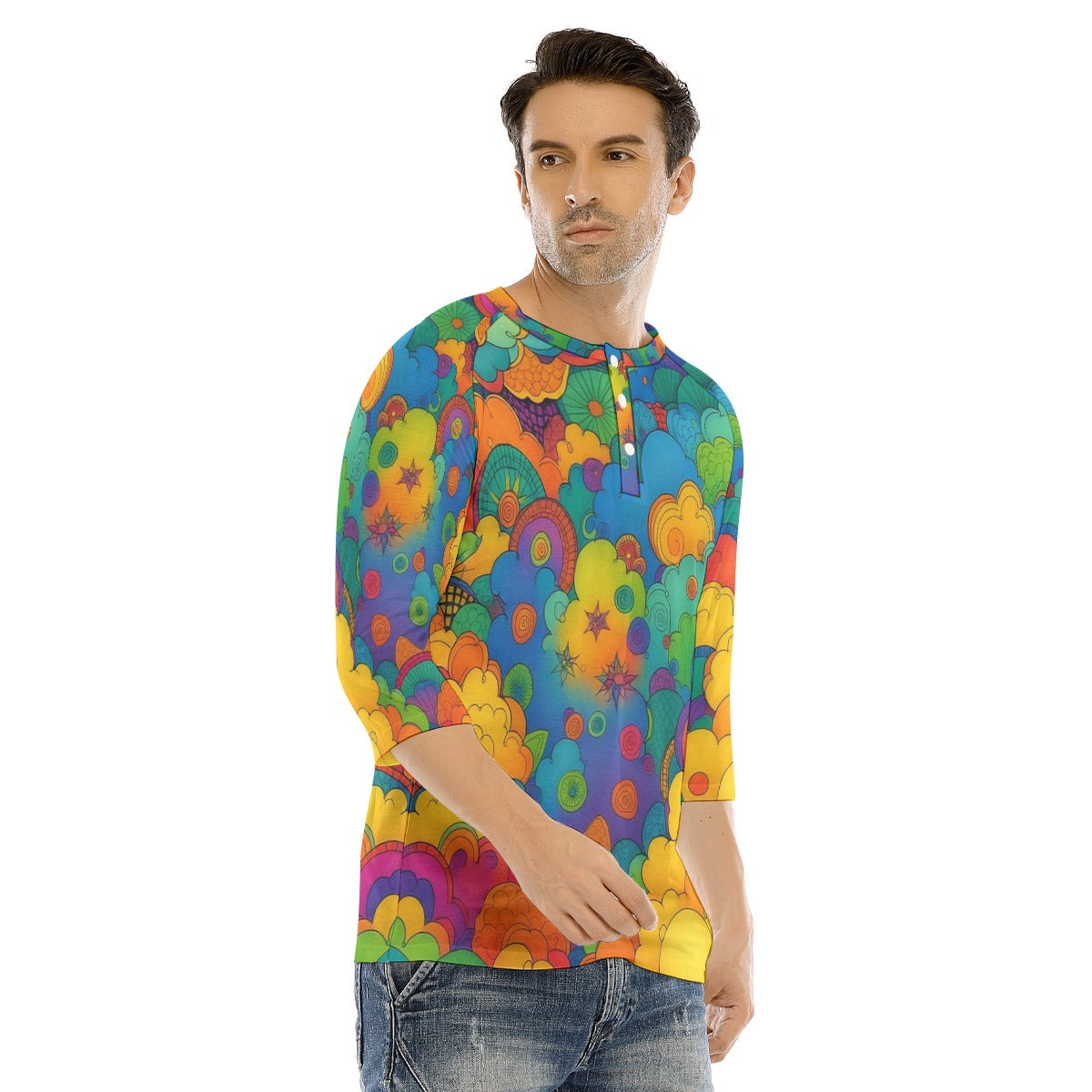 Men's Bracelet Sleeve T-shirt With Button Closure - view 2