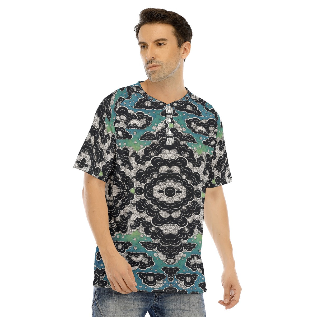 Men's Raglan Sleeve T-shirt With Button Closure