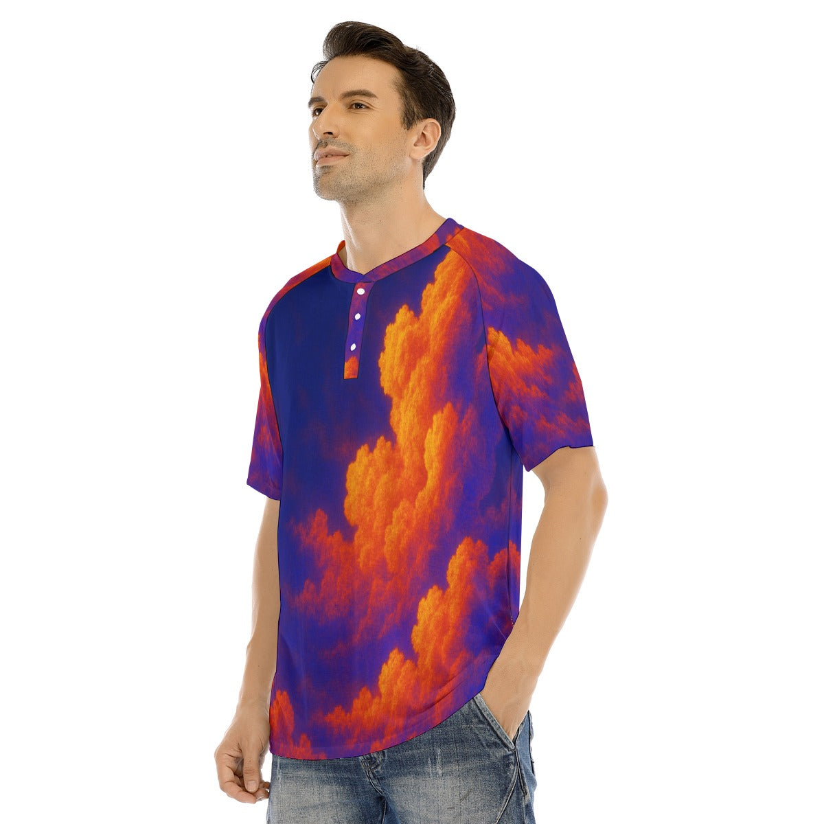 Men's Raglan Sleeve T-shirt With Button Closure