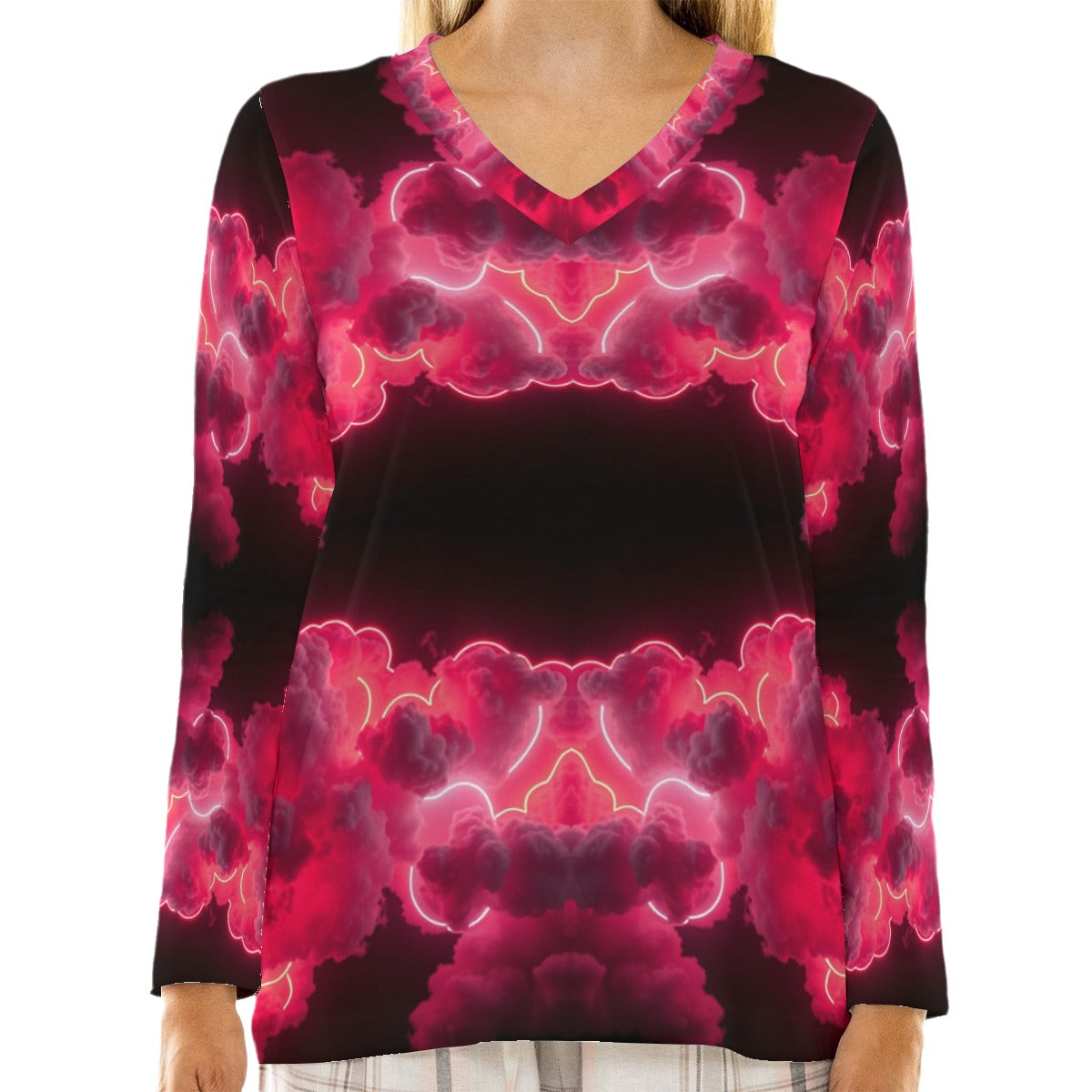 Women's Loose V-Neck T-Shirt With Long Sleeve