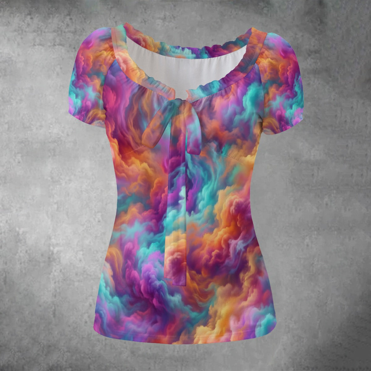 All-over print Women's Puff Sleeve Pleated Shirt