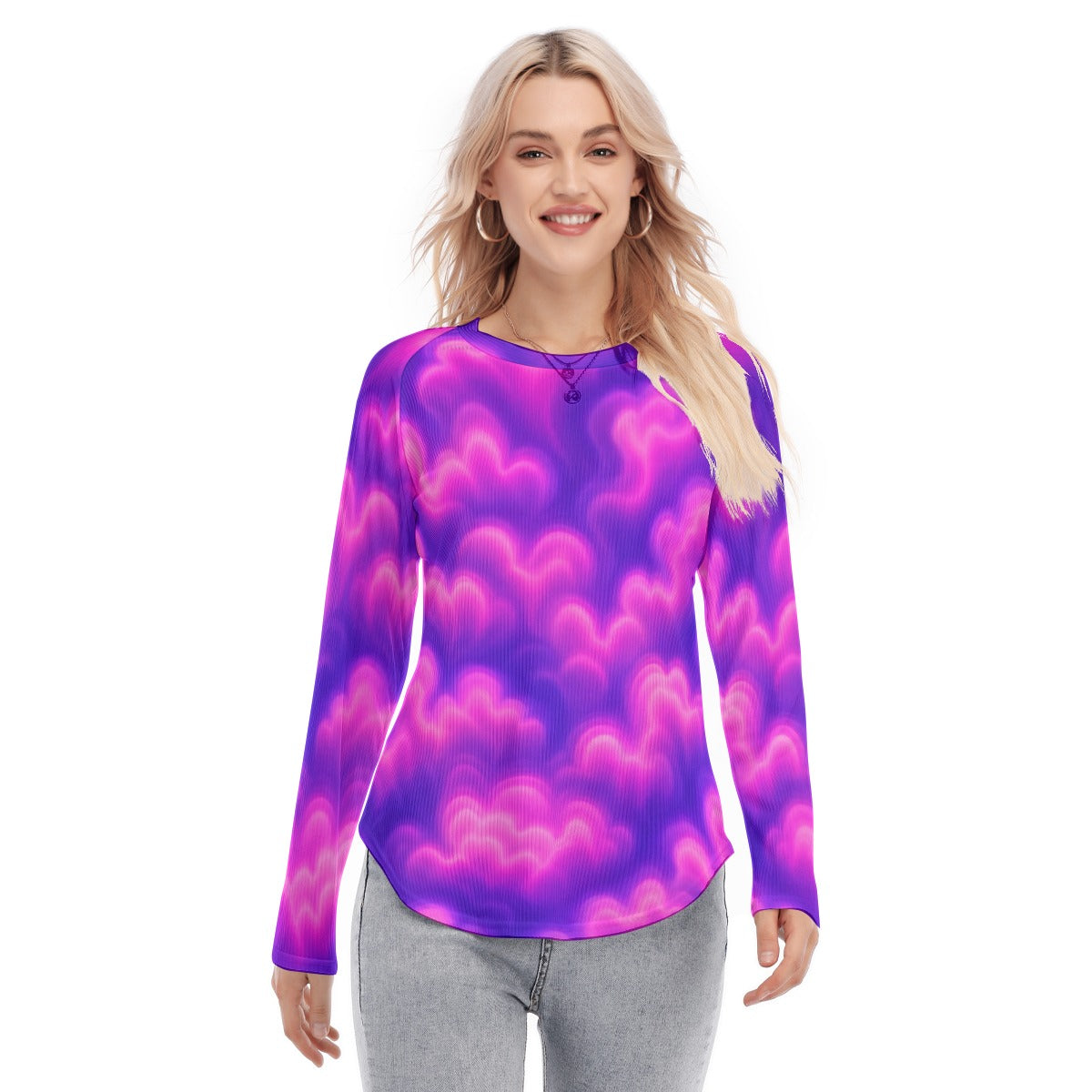 Women's Raglan Sleeves U-Shaped Hem Long Sleeves Blouse