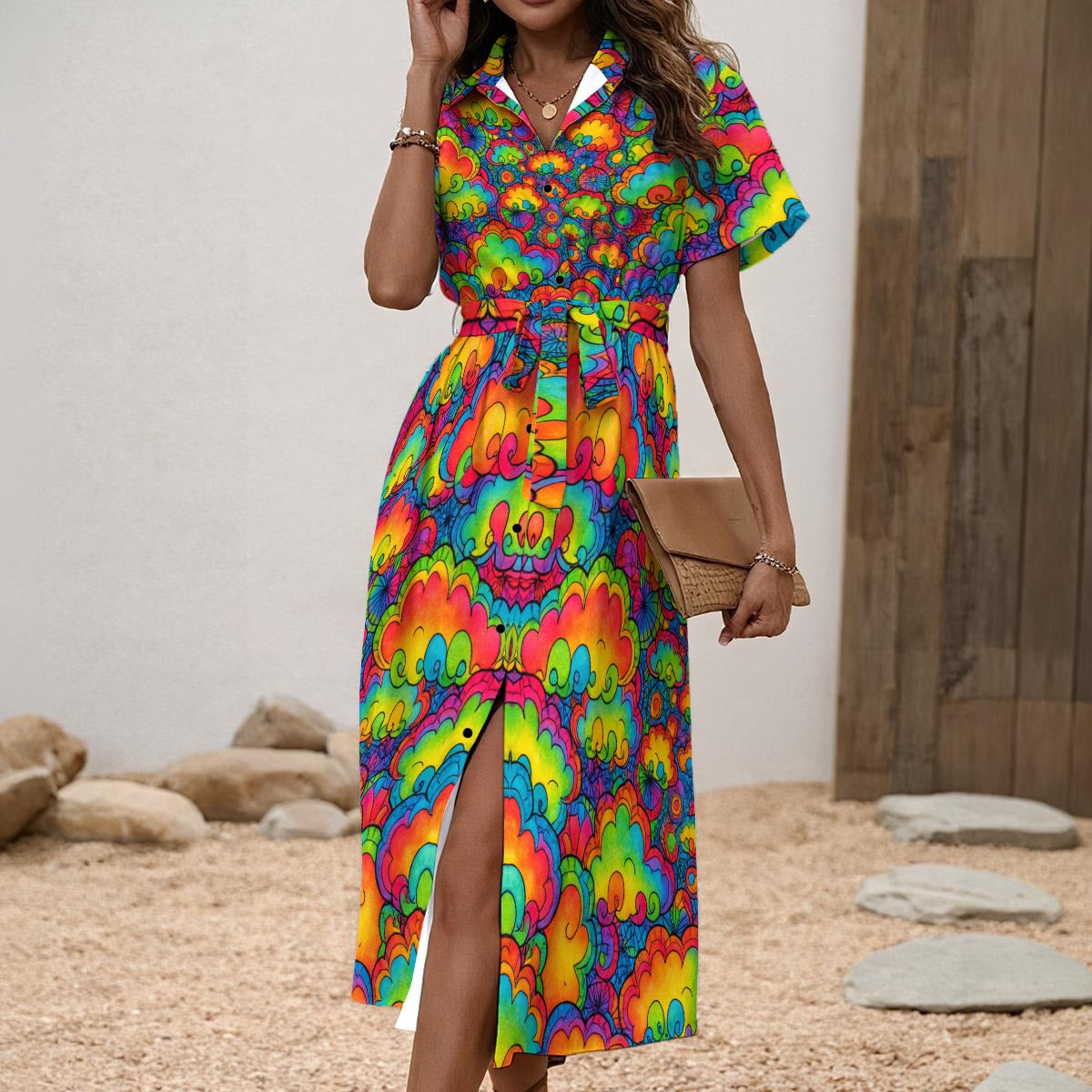 Women's Shirt Dress with Waist Tie