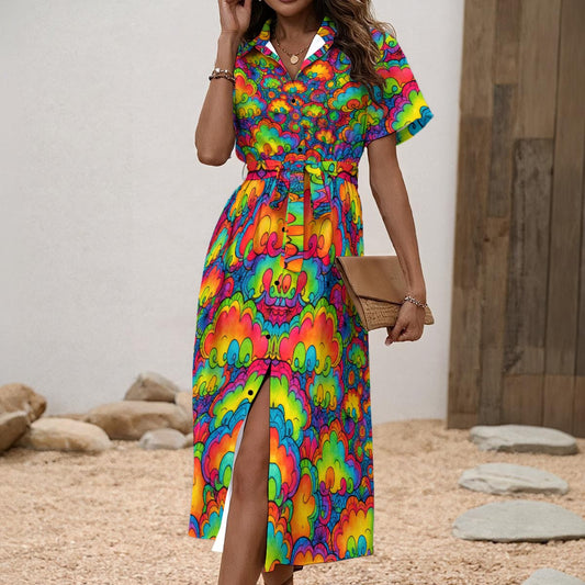 Women's Shirt Dress with Waist Tie