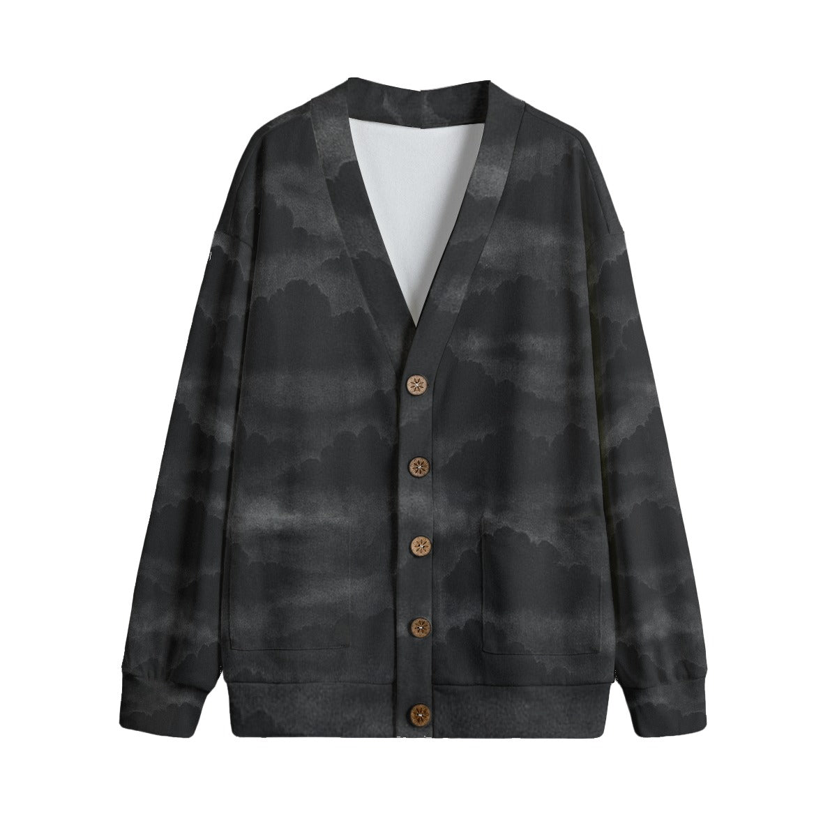 Unisex V-neck Knitted Fleece Cardigan With Button Closure