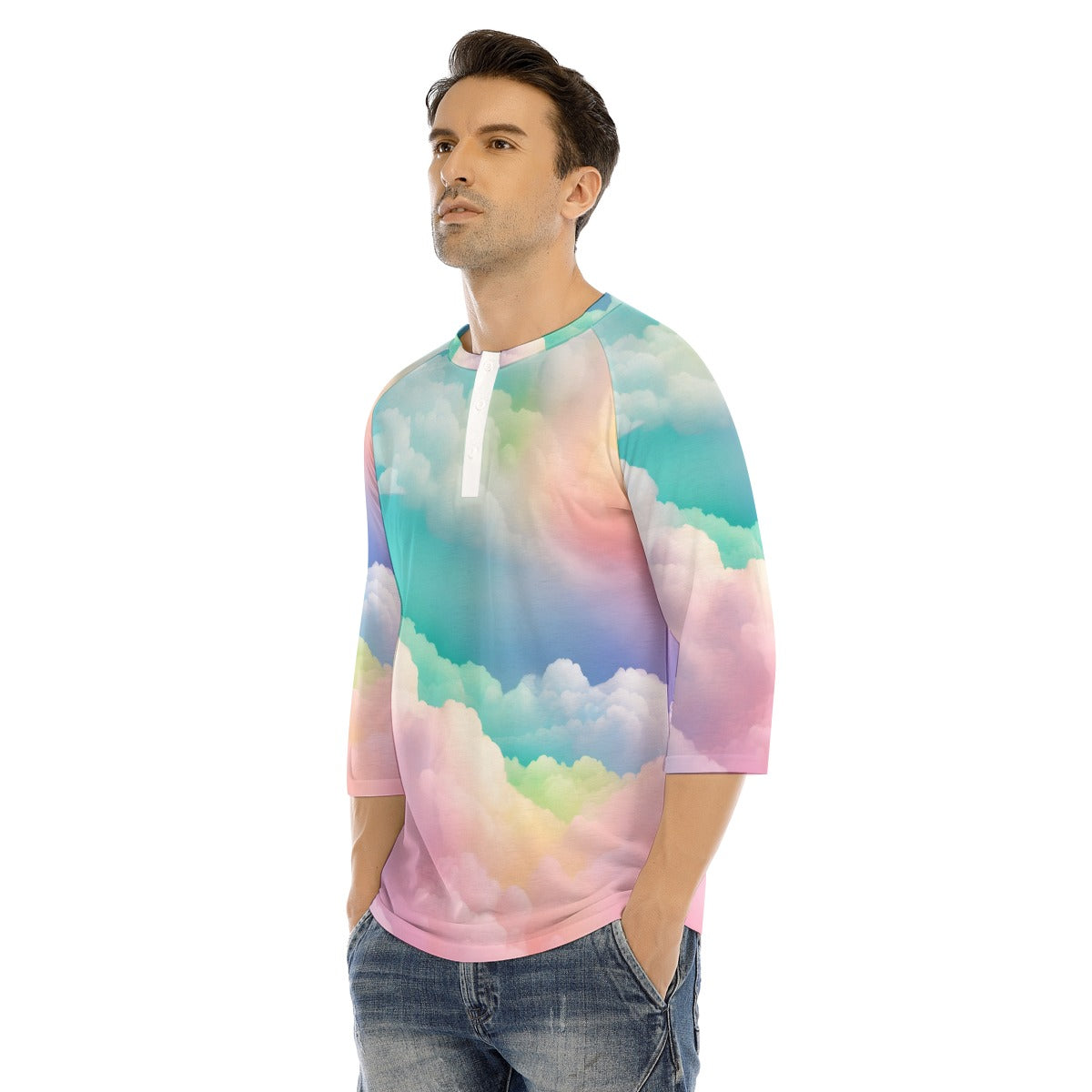 Men's Bracelet Sleeve T-shirt With Button Closure - view 3
