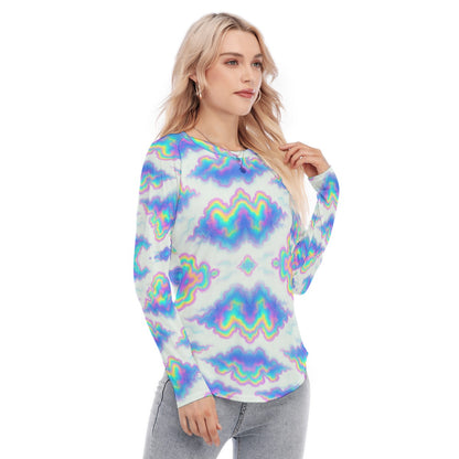 Women's Raglan Sleeves U-Shaped Hem Long Sleeves Blouse