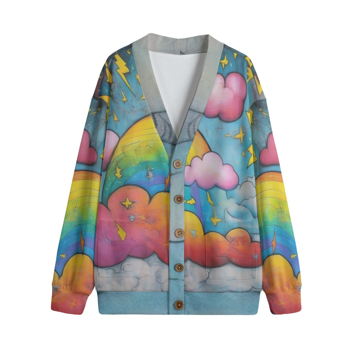 Unisex V-neck Knitted Fleece Cardigan With Button Closure