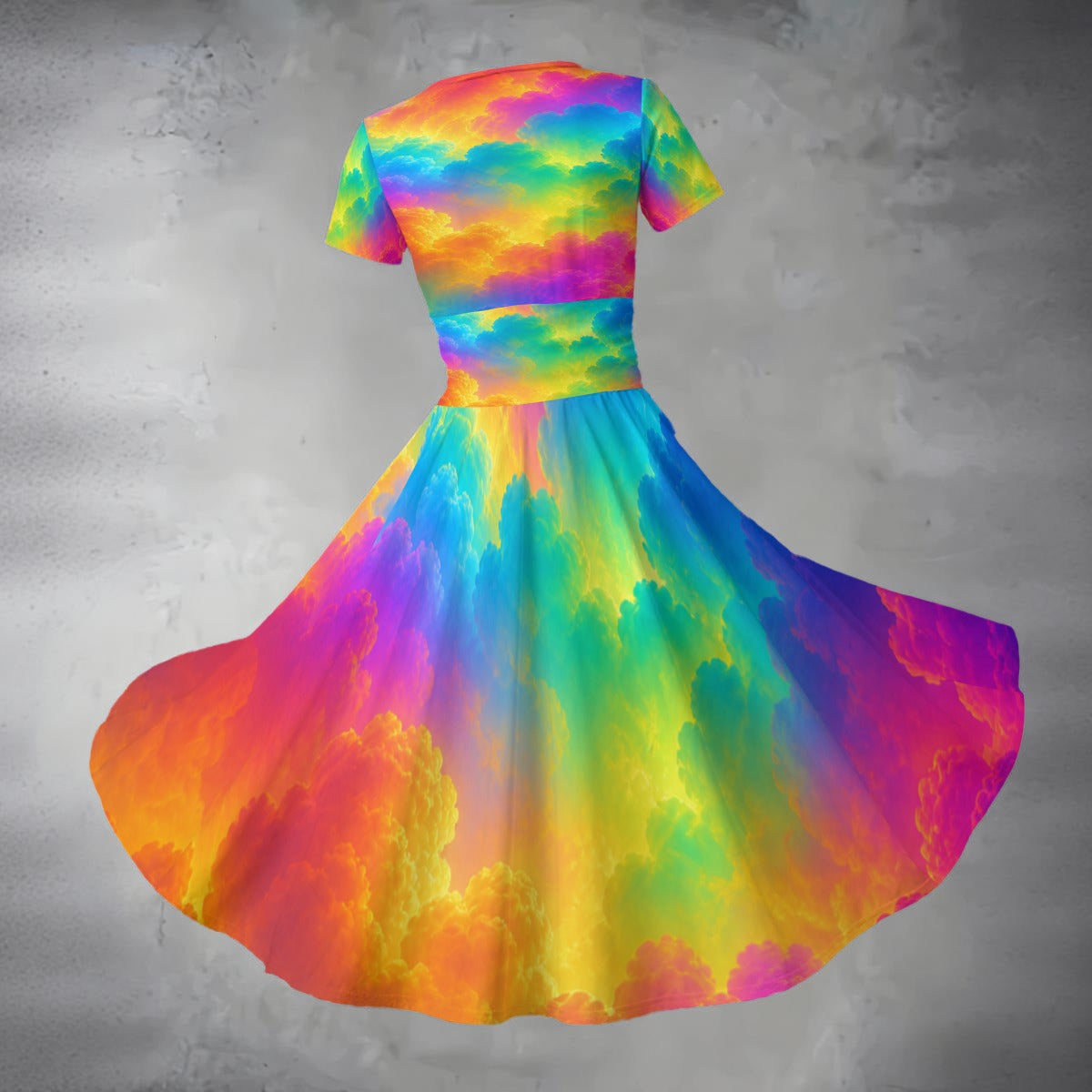 All-over Print Women's Short Sleeve V Neck Midi Dress