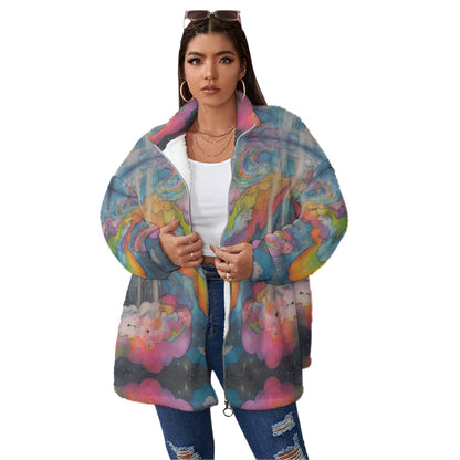 Unisex Borg Fleece Stand-up Collar Coat With Zipper Closure(Plus Size)