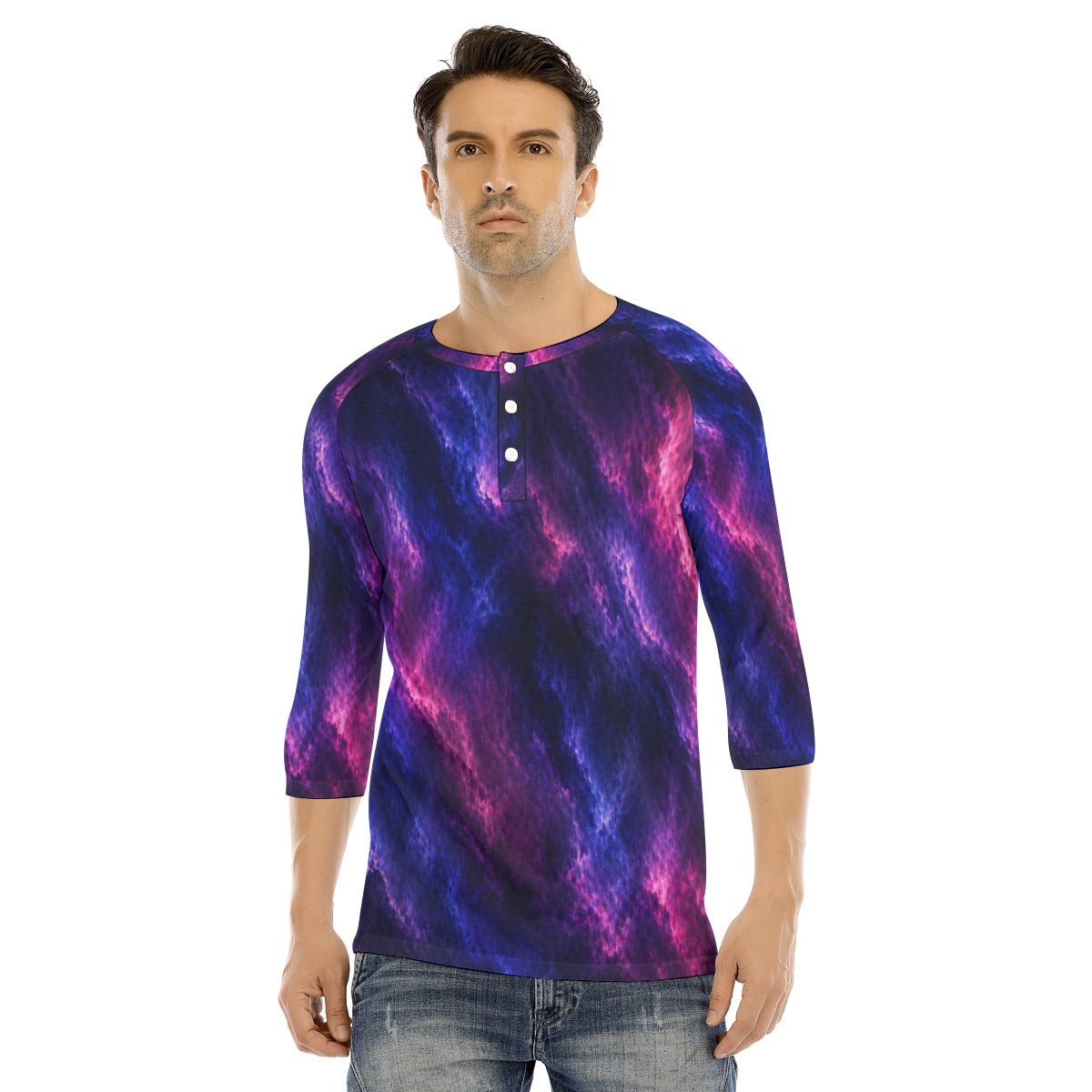 Men's Bracelet Sleeve T-shirt With Button Closure - view 1