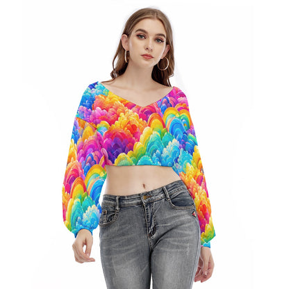 Women's V-neck Long Sleeve Cropped Sweatshirt