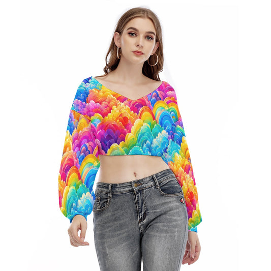 Women's V-neck Long Sleeve Cropped Sweatshirt