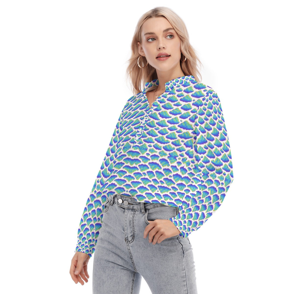 Women's Long Sleeve Blouse With Button Closure