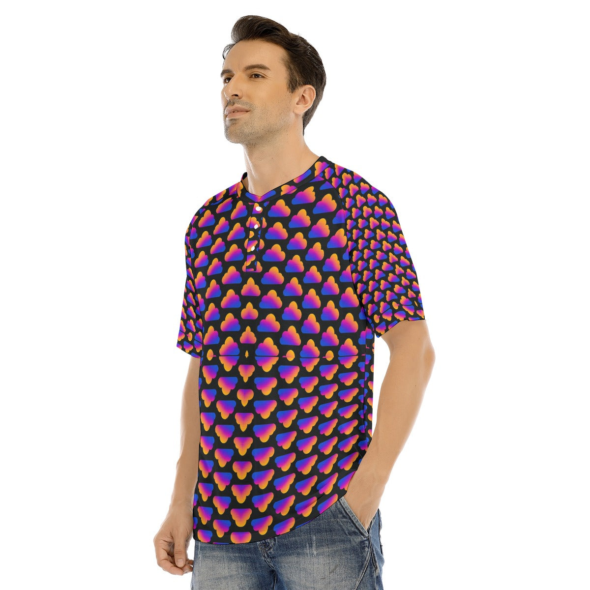 Men's Raglan Sleeve T-shirt With Button Closure