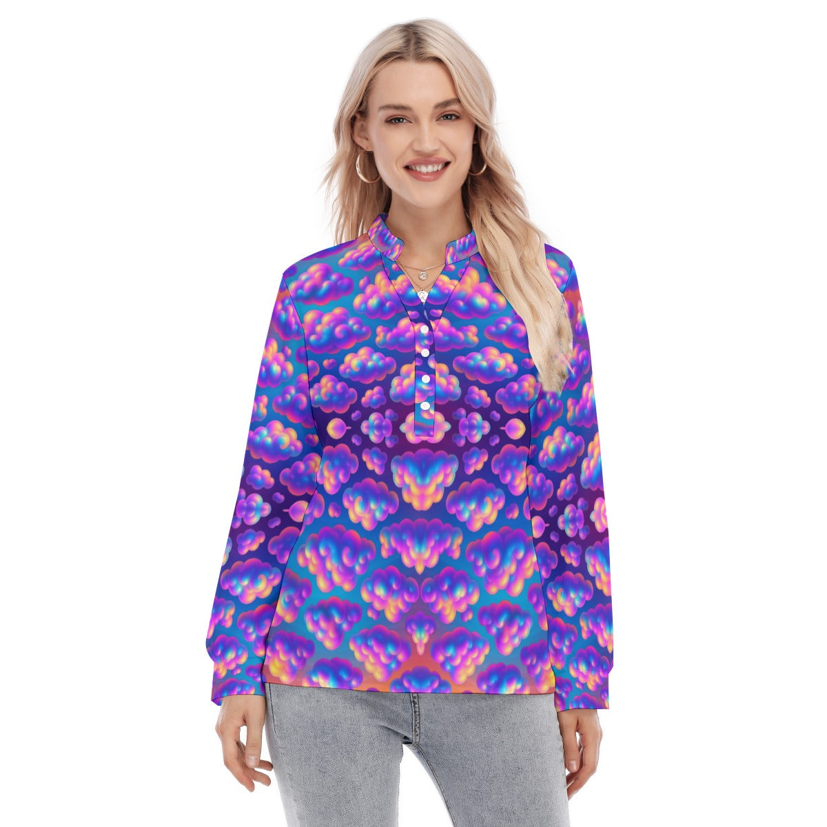 Women's Long Sleeve Blouse With Button Closure