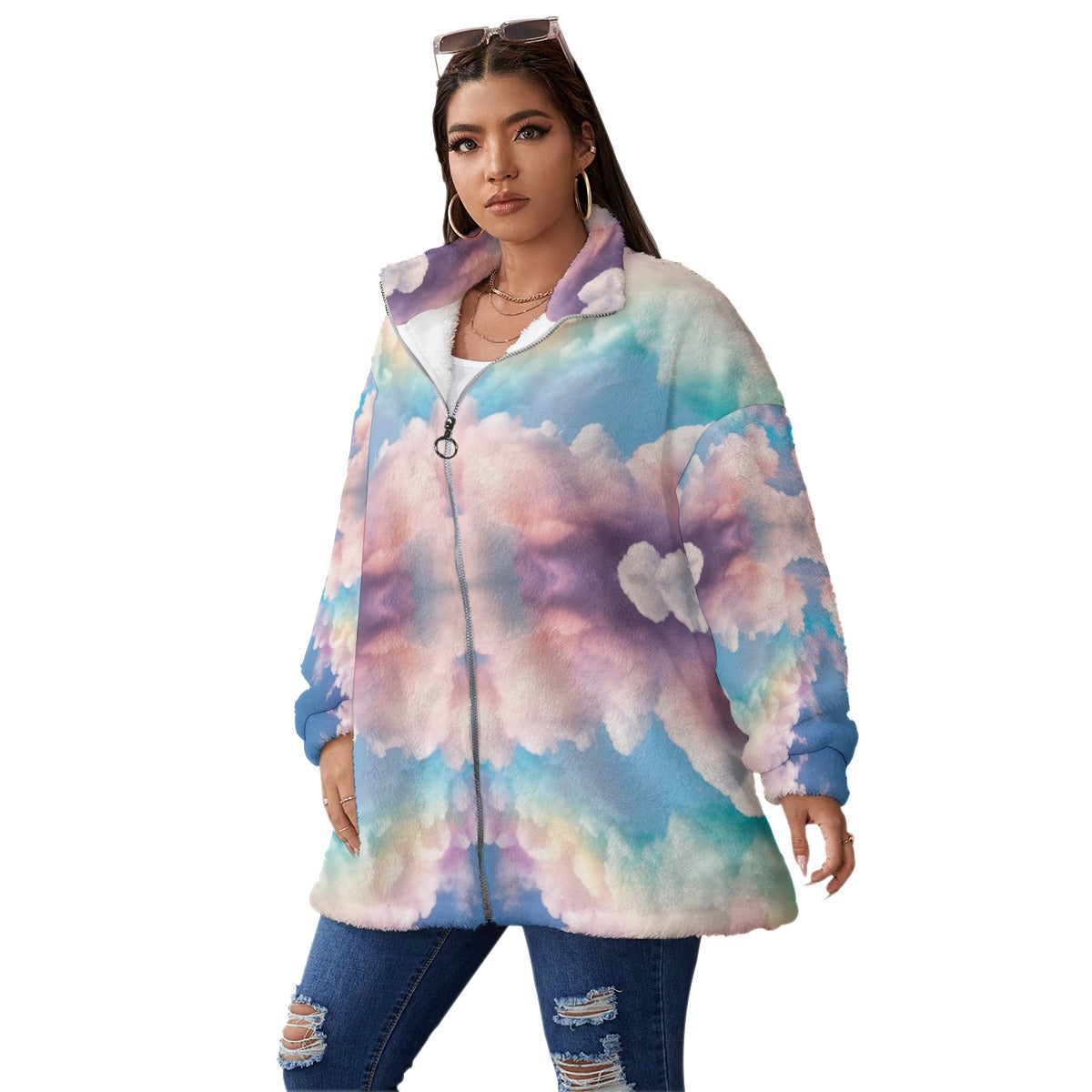 Unisex Borg Fleece Stand-up Collar Coat With Zipper Closure(Plus Size)