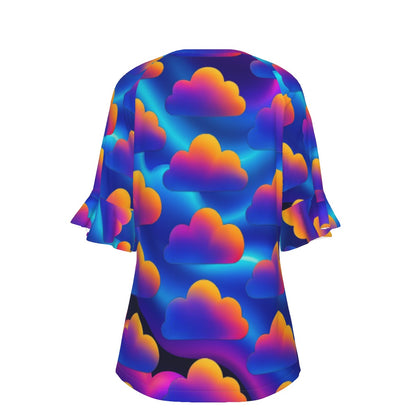 V-neck Women's T-shirt With Bell Sleeve