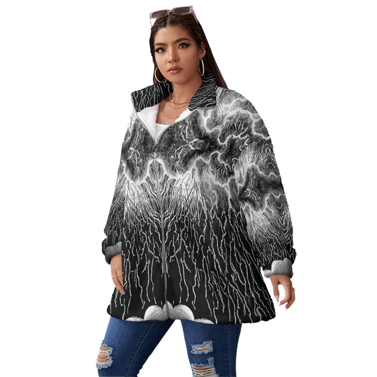 Unisex Borg Fleece Stand-up Collar Coat With Zipper Closure(Plus Size)