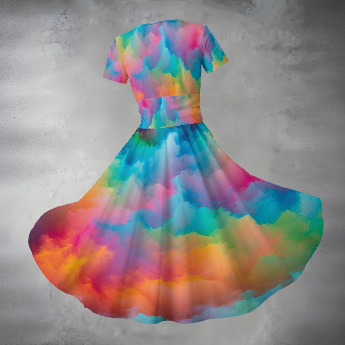 All-over Print Women's Short Sleeve V Neck Midi Dress