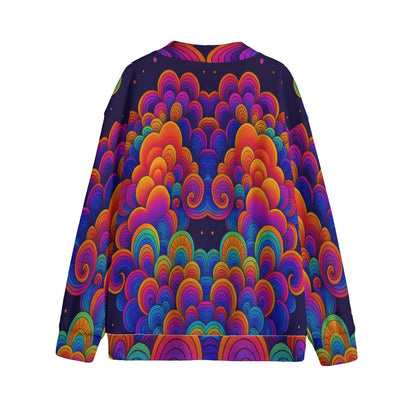 Unisex V-neck Knitted Fleece Cardigan With Button Closure