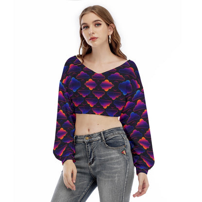 Women's V-neck Long Sleeve Cropped Sweatshirt