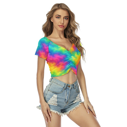Women's Raglan Drawstring Front Crop Tee