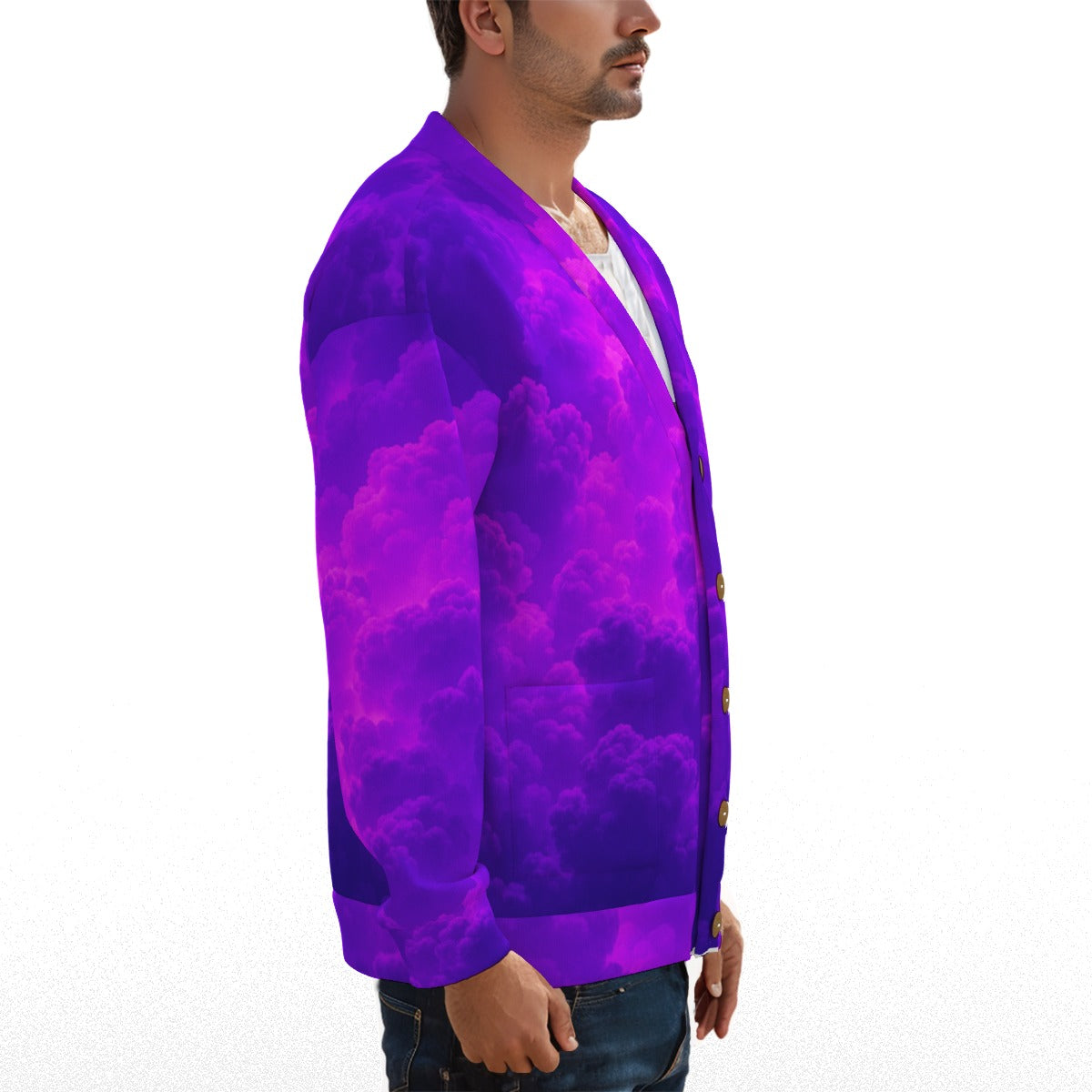 Unisex V-neck Knitted Fleece Cardigan With Button Closure