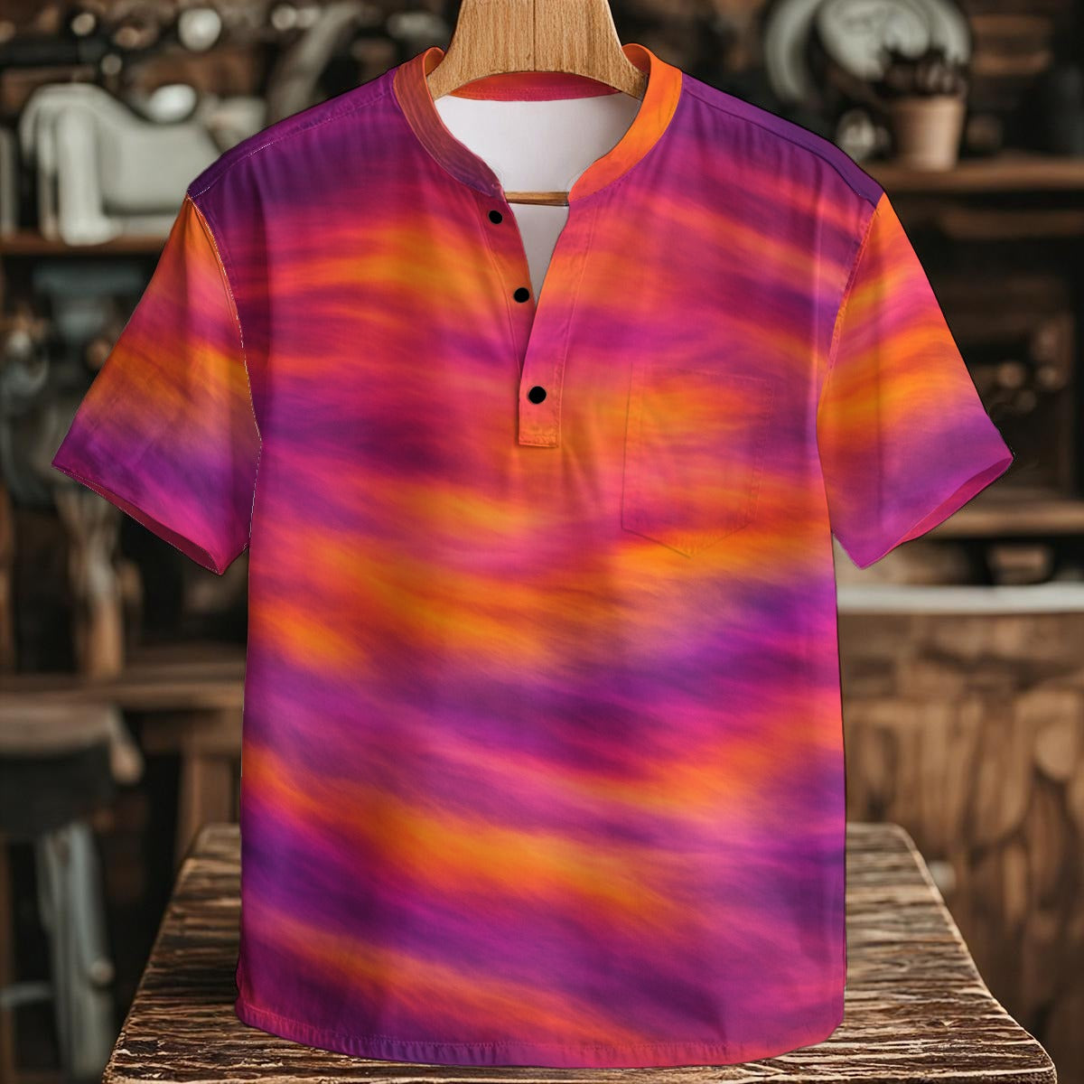 Men's Henley Shirt With Chest Pocket