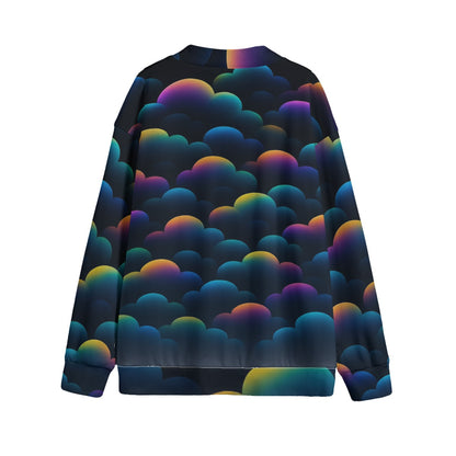 Unisex V-neck Knitted Fleece Cardigan With Button Closure