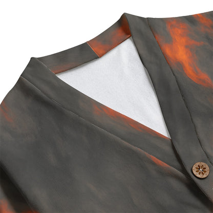 Unisex V-neck Knitted Fleece Cardigan With Button Closure