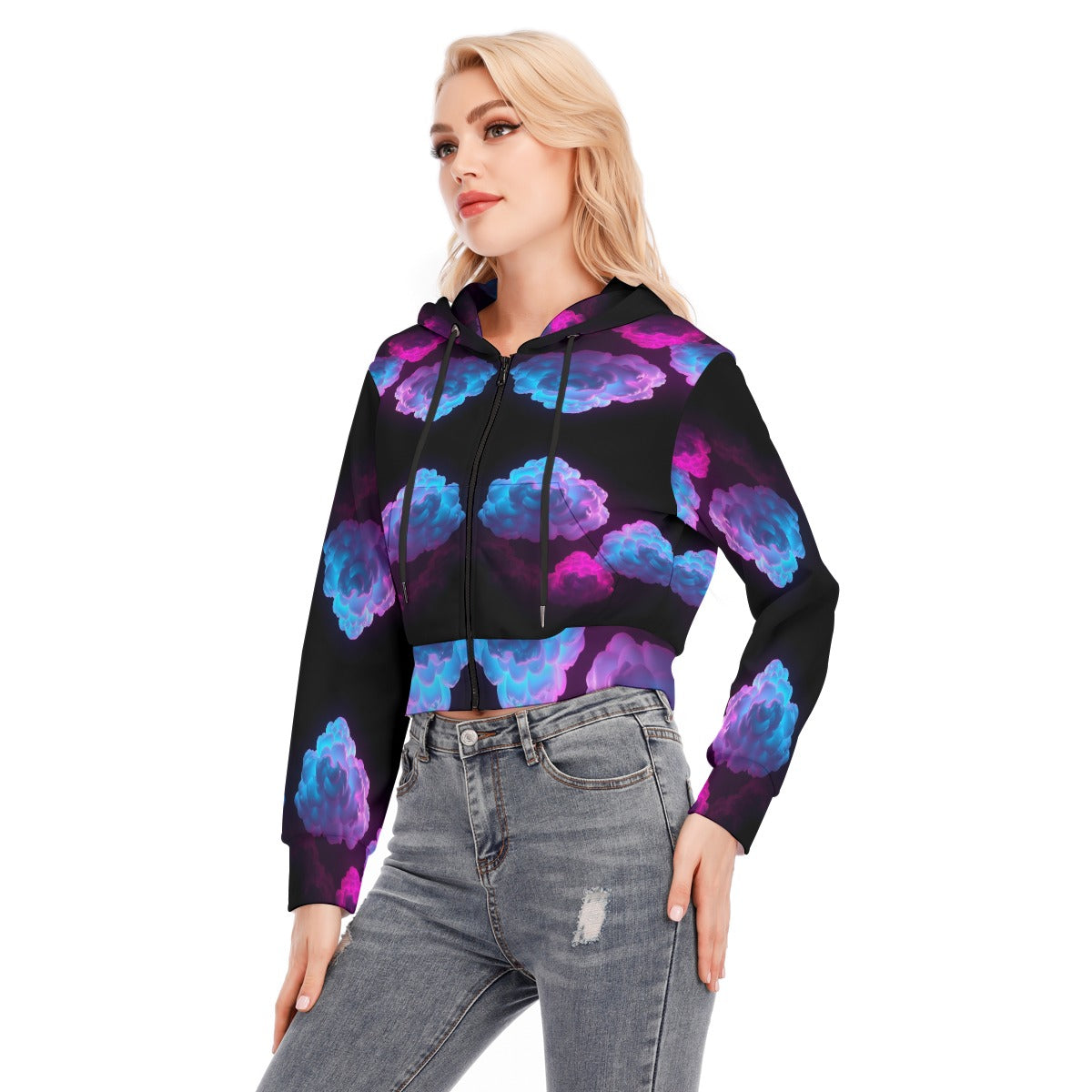 Women's Crop Top Hoodie With Zipper Closure