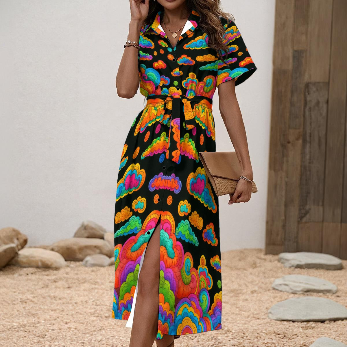 Women's Shirt Dress with Waist Tie